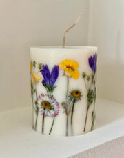 Vela de cera de soja con flor prensada, decoración floral, 9 cm de altura