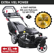 Cortacésped de gasolina BRAST® Trike con tracción | 5,2kW (7CV) | 53cm de ancho de corte | muchos modelos | TÜV | motor OHV de 4 tiempos | 30-80mm de altura de corte | 60L de saco de recogida | carcasa de acero | velocidad