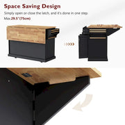 54 Isla de cocina grande con ala abatible de madera de caucho, carro de cocina rodante con textura repujada sobre 4 ruedas con 4 puertas y 3 cajones