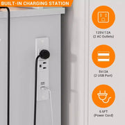 Tocador moderno con espejo grande, 7 cajones, luces LED, silla, 3 modos de iluminación, soporte para secador de pelo y estación de carga para dormitorio