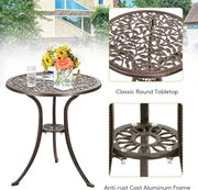 GIANTEX 3 TLG. Bistro Set, Bistrotisch mit 2 Stühlen, Gartenmöbel Set Alu, Gartenset Balkonset antik, runder Gartentisch, Balkonmöbel Set Garten Sitzgruppe 2 Sitzhocker Outdoor Bronze