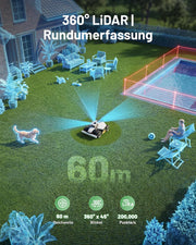 Robot cortacésped MAMMOTION LUBA 2 AWD 1500 sin cable perimetral, rec. 1500 m², LiDAR 360° y visión IA de doble cámara, ajuste automático de altura, pendiente del 80%, DropMow, cartografía multizona automática, 20 zonas múltiples