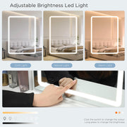 Tocador blanco, mesa de cosméticos con espejo y taburete, tocador con iluminación LED, mesa de maquillaje con 4 cajones, conjunto de tocador para dormitorio, 135 * 80 * 36 cm