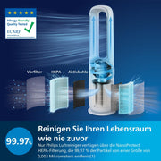 Philips Air Performer 2 en 1: Purificador de aire y ventilador refrigerante - Purifica 70 m², elimina el 99,97 % de alérgenos y contaminantes. Filtro HEPA, sensores inteligentes, Alexa, aplicación. (AMF765/10)
