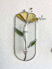 Jarrón de pared de vidrieras Tiffany amarillo con tubo de ensayo, hecho a mano, 21 cm de altura