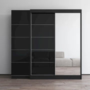 Armario de 2 puertas con espejo, frente de cristal, para 2 personas (Gris / Negro / Blanco)