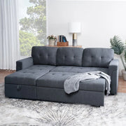 Sofá seccional reversible convertible con cama extraíble, chaise longue con almacenamiento oculto y patas duraderas