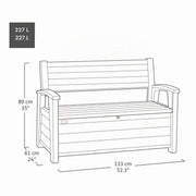 Banco de jardín 130x60x85 cm, banco de almacenamiento resistente a la intemperie, 227 L de espacio de almacenamiento, diseño de madera de palisandro, dos plazas