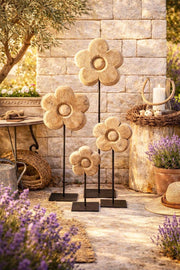 Flor de madera sobre soporte de metal 3 tamaños 130/90/50 cm decoración madera accesorio para el hogar