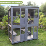 Casa para gatos, recinto exterior para gatos (catio), jaula de madera para gatos, condominio con puerta de entrada extra grande, parque interior con plataformas y casita.