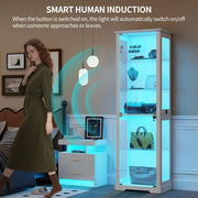 Vitrina de cristal Lvifur con iluminación LED y puertas de cristal para salón y dormitorio, 40×50×180 cm, armario vitrina de 5 niveles con sensor inteligente para objetos de colección, vino, blanco