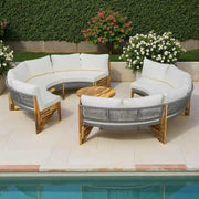 Set de sofá seccional redondo de madera de acacia para exteriores con mesa de centro, 12 plazas