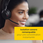 Jabra Evolve2 65 Auriculares PC Inalámbricos con Base de Carga - Auriculares Certificados para Microsoft Teams con Batería de Larga Duración - Adaptador Bluetooth USB-C - Negro