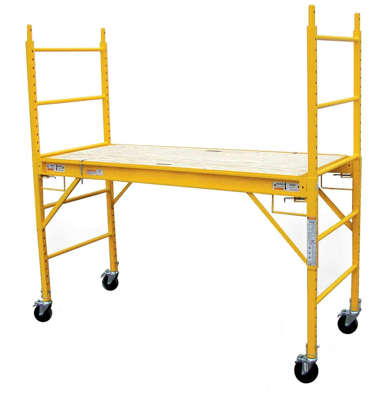 Andamio de acero plegable móvil Pro Series con plataforma de madera de 454 kg, altura de trabajo de 3,66 m, mini andamio compacto para interior y exterior con ruedas bloqueables.