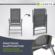 Set de 4 sillas de jardín Juskys Calena antracita - Ajustables en 7 posiciones y plegables - Acero con recubrimiento en polvo, transpirable