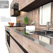 Cocina lineal FIWODO con electrodomésticos - AMPLIABLE - Cocina, cocina equipada en color: Roble Sonoma, 240 cm, con fregadero, grifería, placa, horno, campana extractora, PRODUCTO NUEVO con GARANTÍA