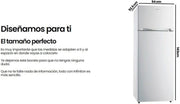 INFINITON Frigorífico de dos puertas FG-A145B, 200 Litros, 143 cm de altura, Defrost, luz LED interior, clase E, diseño con tirador integrado, 55 cm de ancho, patas regulables en altura, puerta reversible, blanco