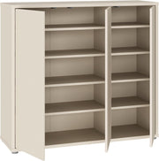 Zapatero Forte Alice Springs 100 110, armario de recibidor con 3 puertas y 8 estantes, madera reconstituida, color beige cachemira, 109,2 cm de ancho x 99,1 cm de alto x 34,9 cm de profundidad
