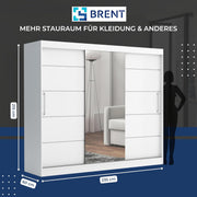Brent - Armario con espejo y cajones 235 cm de ancho Chelsea Tomy, armario con puertas correderas y espejo, armario de dormitorio, armario negro