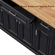 54 Isla de cocina grande con ala abatible de madera de caucho, carro de cocina rodante con textura repujada sobre 4 ruedas con 4 puertas y 3 cajones
