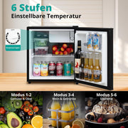 Mininevera SMETA 45L, frigorífico pequeño silencioso, 39dB, nevera para bebidas con termostato de 6 niveles 0-10°C, minibar con puerta reversible para hogar, oficina, camping y dormitorio, negro
