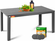 KESSER® Gartentisch 156x78cm für bis 6 Personen Esstisch Wetterfest & UV-Beständig | Outdoor Tisch mit pulverbeschichteter Stahl-Gestell & Kunststoff Tischplatte in Holz-Optik inkl. 6 Filz-Untersetzer
