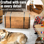 CREATIVE COOPER Baúl de madera 180L – Arcón de almacenamiento clásico en madera de aliso aceitada – Diseño vintage – Para salón, terraza y jardín – 80x50x50 cm