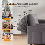 Sofá cama extraíble 3 en 1 de 51 pulgadas, sofá biplaza convertible con respaldo reclinable ajustable, sofá tapizado en chenilla, bolsillo lateral