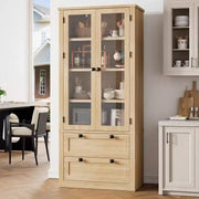 Alacena de cocina estilo granja con puertas de vidrio, armario de almacenamiento de 72 pulgadas con cajones y estantes ajustables para comedor, baño y sala de estar