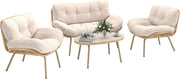 Outsunny Gartenmöbel Set 4-teilig Polyrattan Lounge-Set mit Zweisitzer 2 Sessel Tisch Tiefem Sitz Dicke Kissen Kunststoff-Tischplatte, Balkonmöbel für 4 Personen Sitzgruppe für Garten Balkon Beige