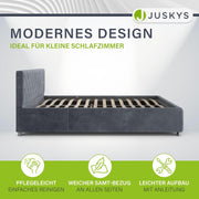 Cama tapizada Juskys Nizza 180x200 cm con colchón, estructura de cama con somier, almacenamiento y luz LED, tapizado de terciopelo, capitoné estilo Chesterfield, gris