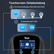 Tera EV Ladegerät Smart APP mit 32A Typ 2 22kW oder 11kW Heim Ladestation 400V CE & TÜV Wallbox 7m Ladekabel mit Ladegerätehalter App-Steuerung CEE 3-Phasen Stecker für Alle EVs und PHEVs W01 Schwarz