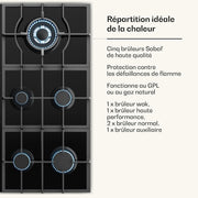 Placa de Cocción a Gas Klarstein con 5 Quemadores – Placa de Cocción Empotrable 11100W, Superficie de Acero Inoxidable, Compatible con GLP