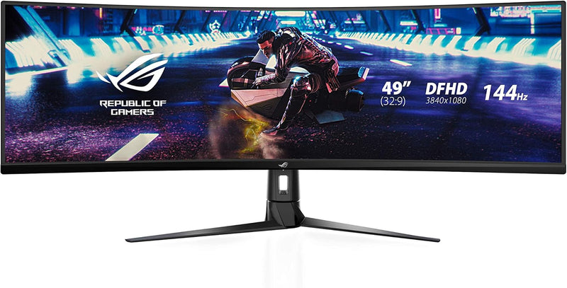 ASUS ROG XG49VQ - Monitor gaming eSport 49" UWQHD - Panel VA curvo 1800R - 32:9 - 144Hz - 3840 x 1080 - 400cd/m² - DisplayPort, 2x HDMI y 2x USB 3.0 - AMD FreeSync 2 HDR - AuraSync