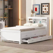 Cama tipo plataforma con nido y cajones, cama tipo plataforma con almacenamiento y USB, cama tipo plataforma de madera con estantería