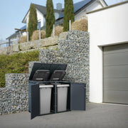 Casetas para cubos de basura ML-Design para 4 cubos de 240 L, 264x80x116,3 cm, antracita, acero, resistente a la intemperie, cobertizo para cubos de basura con cerradura, con tapa abatible/4 puertas, contenedor para cubos de basura, cubretambores