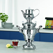 BEEM 06127 Samovar Odessa III, acero inoxidable, 3 litros, preparación tradicional de té, 2 resistencias, ahorro de energía, 53 x 34 x 25 cm, plateado