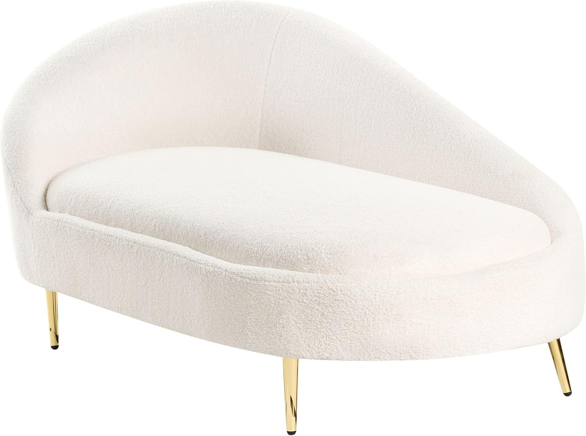 Chaiselongue Beliani izquierda bouclé crema blanco acolchado con estructura de metal dorado Valreas