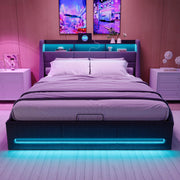 LIVLUX Cama con canapé 140x190 con somier LED y USB, cama doble tapizada con almacenamiento hidráulico, cama para 2 personas para adultos y adolescentes, lino gris claro, 140 x 190 cm