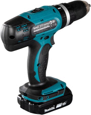 Taladro percutor a batería Makita DHP453RFX2 18 V / 3,0 Ah en maletín de aluminio + juego de accesorios de 96 piezas, azul/plateado