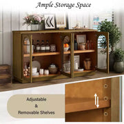 Aparador grande de 4 puertas con puertas de vidrio, gabinete arqueado con estantes ajustables para cocina