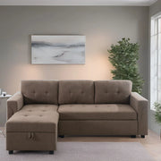 Sofá seccional reversible convertible con cama extraíble, chaise longue con almacenamiento oculto y patas duraderas