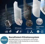 Philips Air Performer 2 en 1: Purificador de aire y ventilador refrigerante - Purifica 70 m², elimina el 99,97 % de alérgenos y contaminantes. Filtro HEPA, sensores inteligentes, Alexa, aplicación. (AMF765/10)
