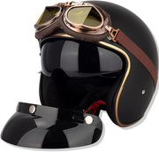 Casco de moto tipo jet vintage con gafas parasol - 3/4 cara abierta con certificación ECE para hombres y mujeres - Retro piloto chopper cruiser biker, M