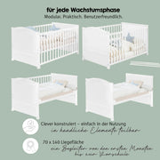 Juego de cuna roba Little Stars 70 x 140 cm, convertible y ajustable en altura, con textiles completos, diseño de estrellas, madera blanca