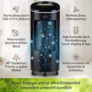 Enfriador de aire Klarstein con refrigeración por agua, enfriador evaporativo 4 en 1 silencioso, humidificador, ventilador y modo nocturno, aire acondicionado portátil de 7 L, enfriador de aire de 65 W, flujo de aire refrigerante de 330 m³/h