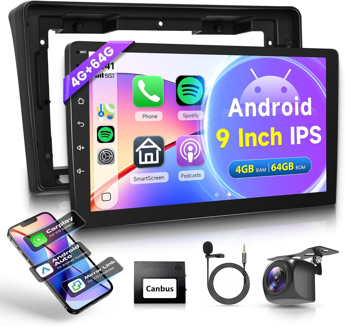 Autorradio Android 4G+64G para Fiat Ducato 3/Peugeot Boxer 2/Citroen Jumper 2 2006-2022 con Carplay inalámbrico, Android Auto, GPS, navegación, WiFi, pantalla de 9 pulgadas, Bluetooth, FM/RDS/32EQ/USB/SWC y cámara de visión trasera