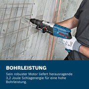 Martillo perforador profesional Bosch GBH 2-28 F (potencia 880 vatios, diámetro de perforación en hormigón máx.: 28 mm, incluye set de 6 brocas y cinceles, SDS-plus) - Exclusivo de Amazon, funciona con batería