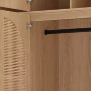 Armario ropero de gran capacidad de 8 puertas con barra para colgar, estantes ajustables y puertas decorativas de ratán, 70.87" de alto