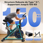 Bicicleta estática, CHAOKE Bicicleta estática silenciosa con resistencia magnética ajustable, bicicleta de ejercicio para interiores con aplicación y pantalla LCD, para entrenamiento cardiovascular, capacidad 150 kg